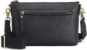 S-ZONE Crossbody Bags for Women Trendy Genuine Leather Small Shoulder Bag Purses with Wide Strap