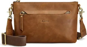 S-ZONE Crossbody Bags for Women Trendy Genuine Leather Small Shoulder Bag Purses with Wide Strap