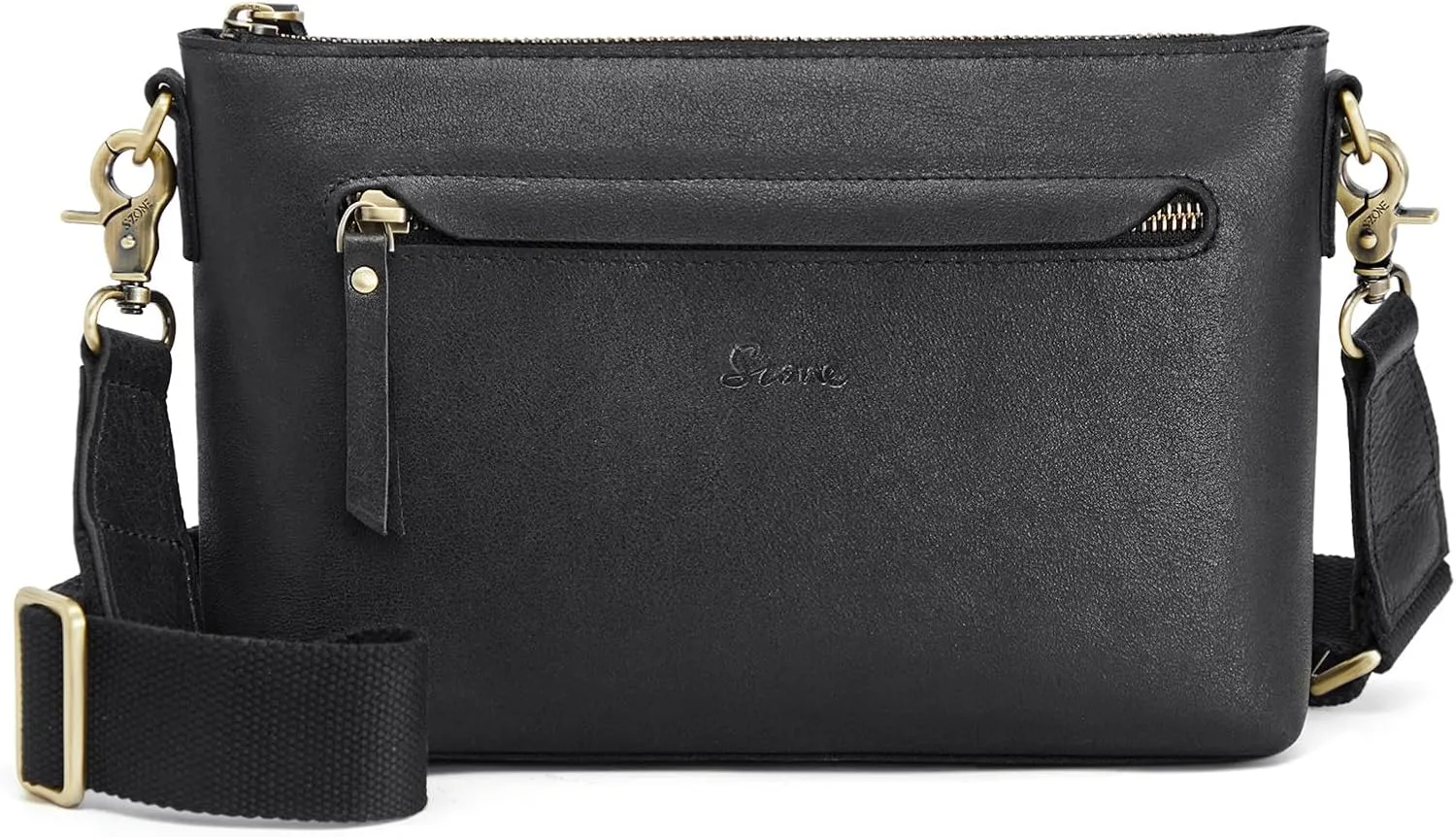 S-ZONE Crossbody Bags for Women Trendy Genuine Leather Small Shoulder Bag Purses with Wide Strap