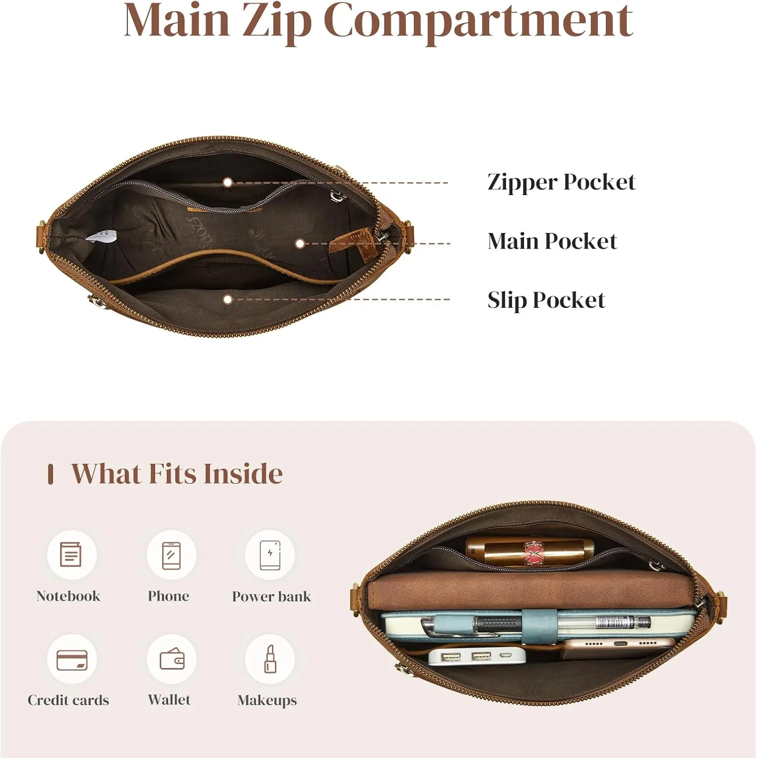 S-ZONE Crossbody Bags for Women Trendy Genuine Leather Small Shoulder Bag Purses with Wide Strap