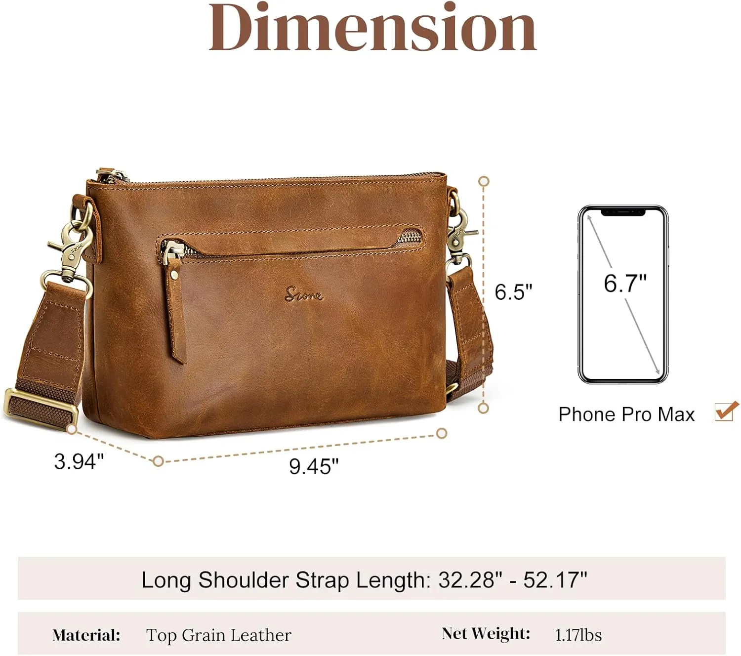 S-ZONE Crossbody Bags for Women Trendy Genuine Leather Small Shoulder Bag Purses with Wide Strap
