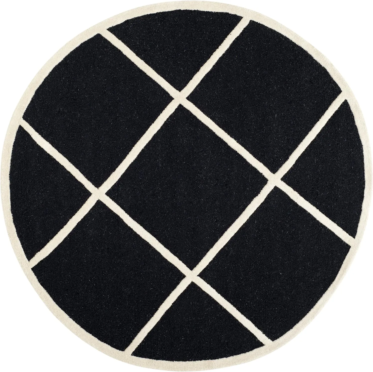 SAFAVIEH Cambridge Collection Area Rug - 6' Round, Black & Ivory, Handmade Moroccan Trellis Wool, Ideal for High Traffic Areas in Living Room, Bedroom (CAM136E)