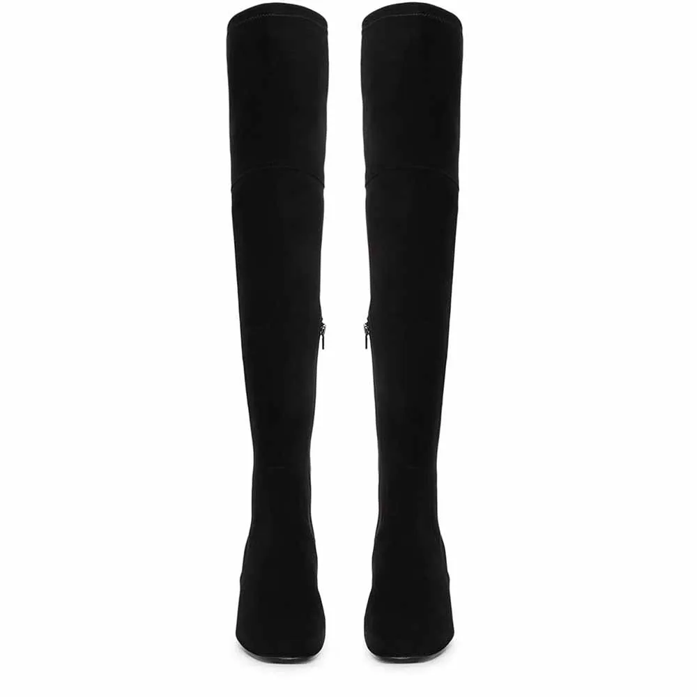 Saint G Women Black Stretch Suede Above The Knee Boots