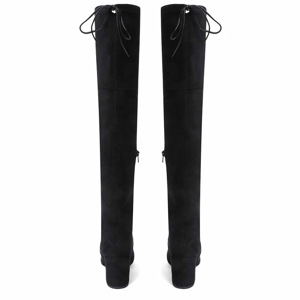 Saint G Women Black Stretch Suede Above The Knee Boots
