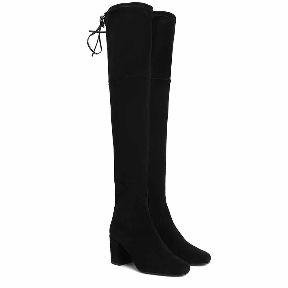 Saint G Women Black Stretch Suede Above The Knee Boots