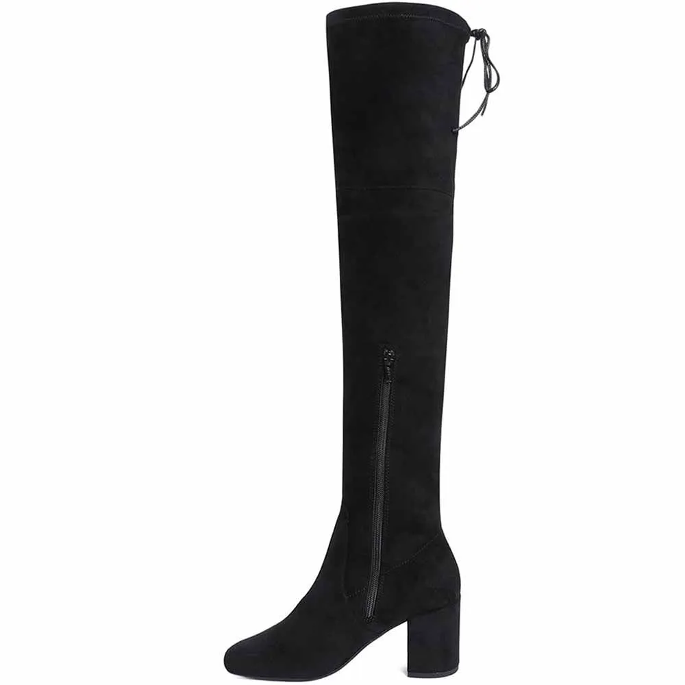 Saint G Women Black Stretch Suede Above The Knee Boots