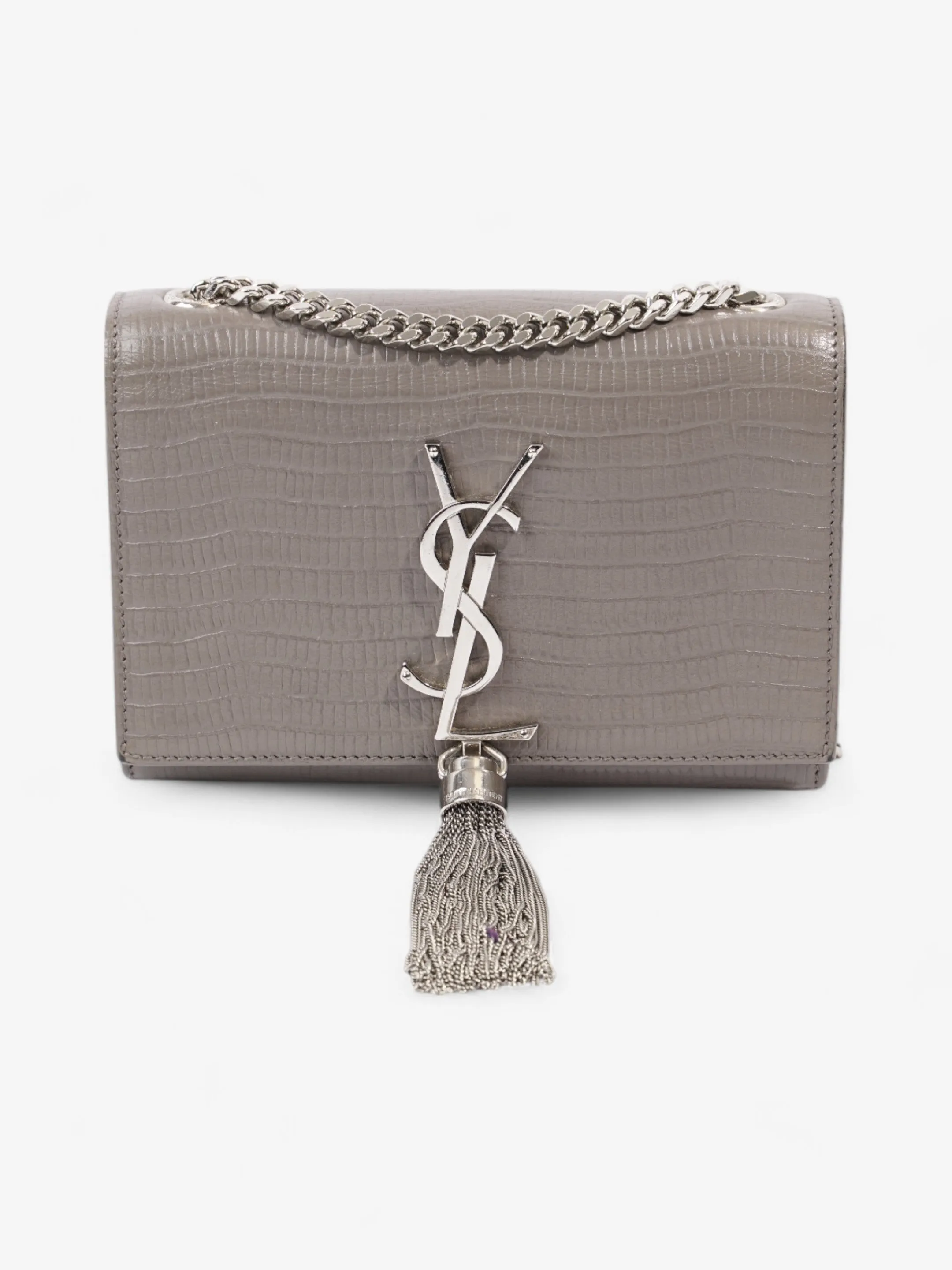Saint Laurent Kate Tassel Grey Embossed Leather Small