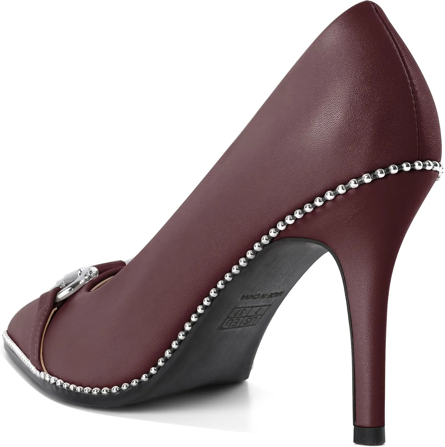 SAMMITOP Women Beaded Pumps Closed Pointed Toe High Heel Buckle Bow Slip On Stilettos 3.5 Inch Sexy Heeled Dress Shoes