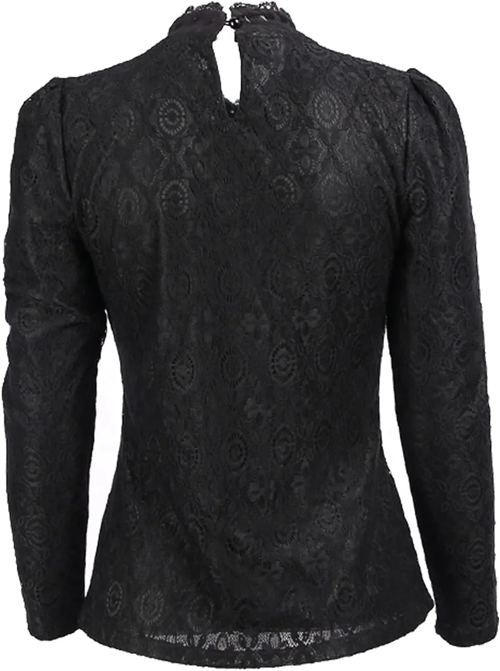 SansoiSan Women's Vintage Beaded Buttons Pleated Shirt Long Sleeve Lace Stretchy Blouse