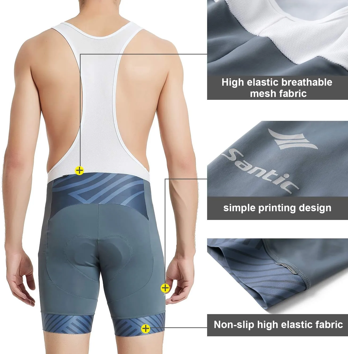 Santic Cycling Bib Shorts Men Padded Cycling Bib Tights Men Bike Bibs with Pocket