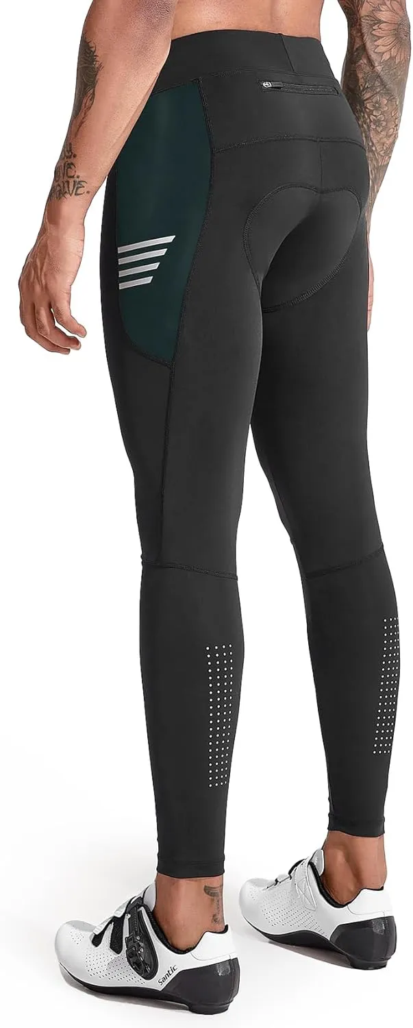 Santic Men's Bike Pants Long 4D Padded Cycling Tights Leggings Outdoor Riding Pants with Zipper Pockets