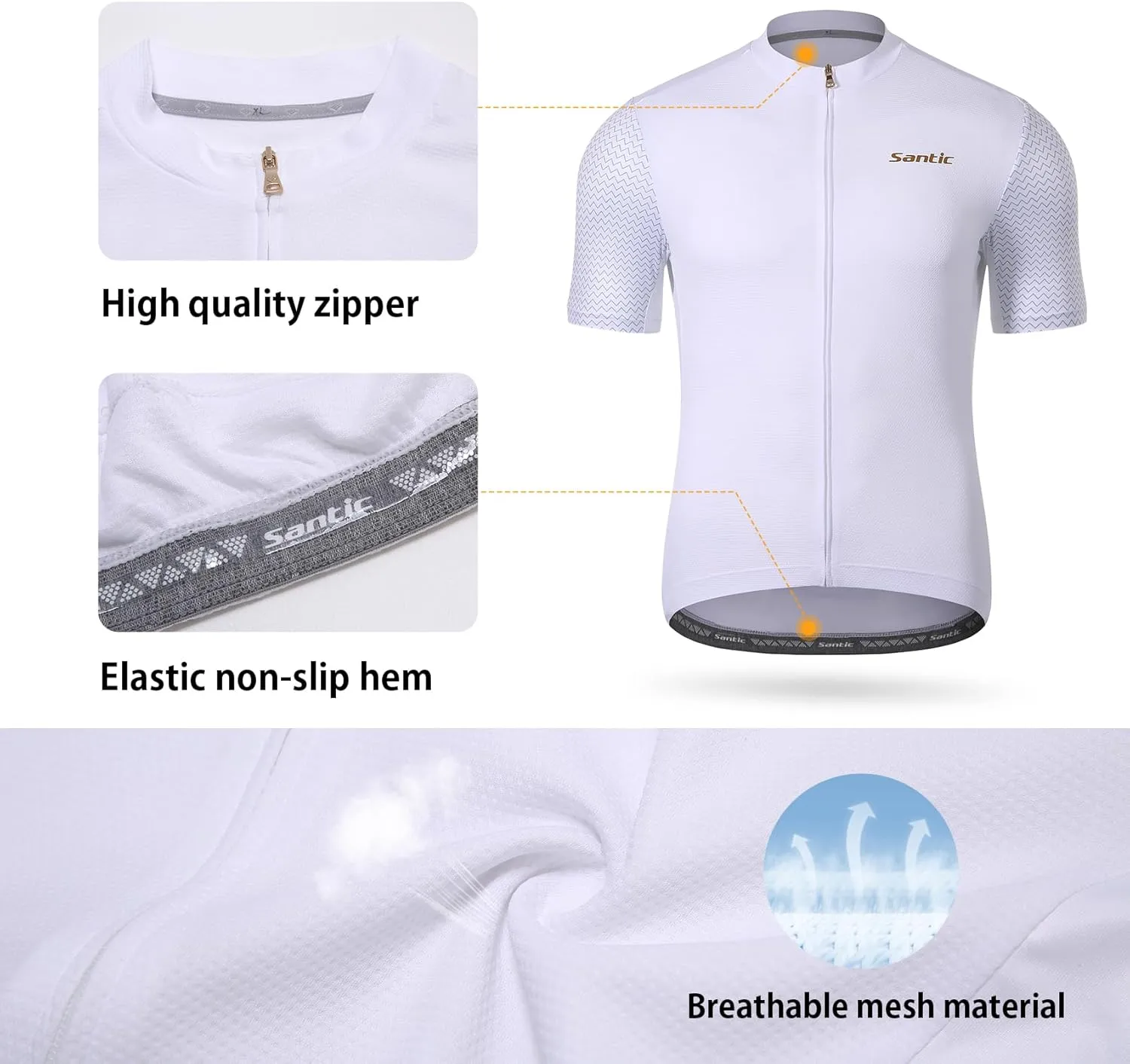 Santic Men's Cycling Jersey Short Sleeve Tops Pro Road Bike Shirt Full Zipper UPF 50  MTB Jersey with Pockets