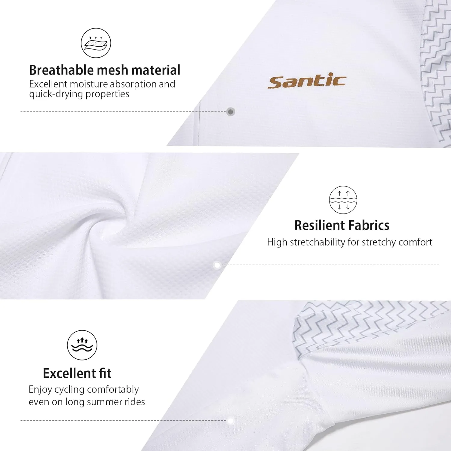 Santic Men's Cycling Jersey Short Sleeve Tops Pro Road Bike Shirt Full Zipper UPF 50  MTB Jersey with Pockets