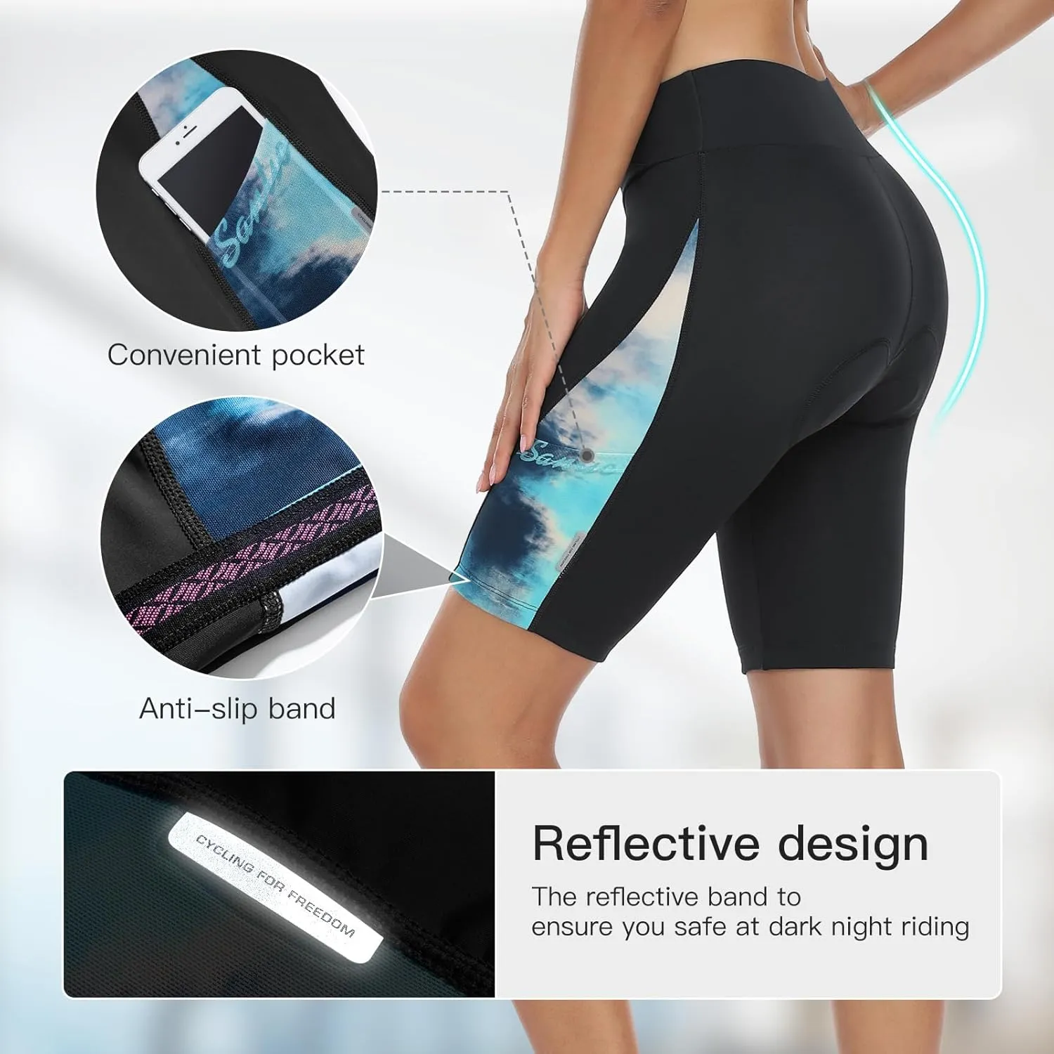 Santic Women's Cycling Shorts 4D Padded Quick Dry Breathable Bike Bicycle Shorts with Side Pockets