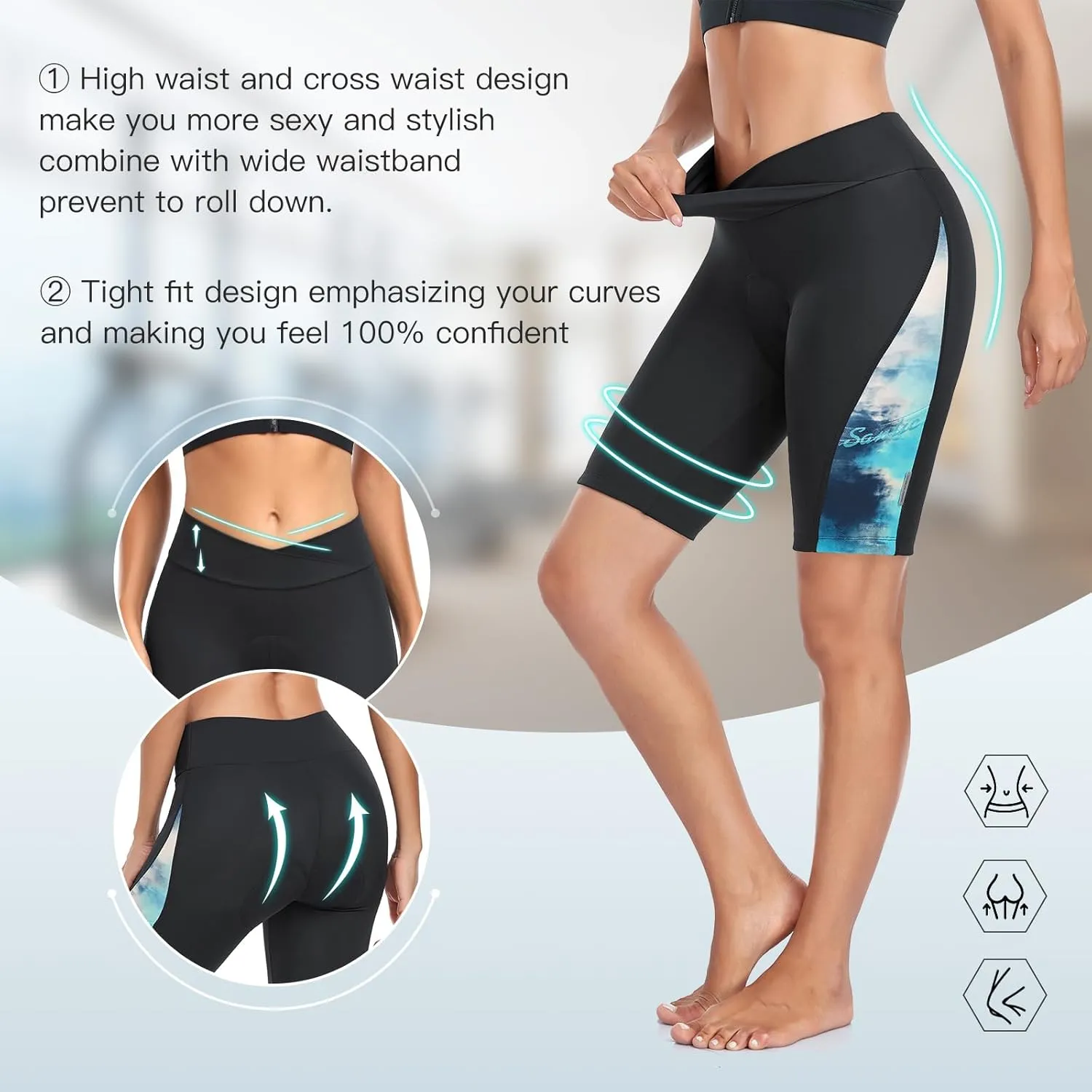 Santic Women's Cycling Shorts 4D Padded Quick Dry Breathable Bike Bicycle Shorts with Side Pockets