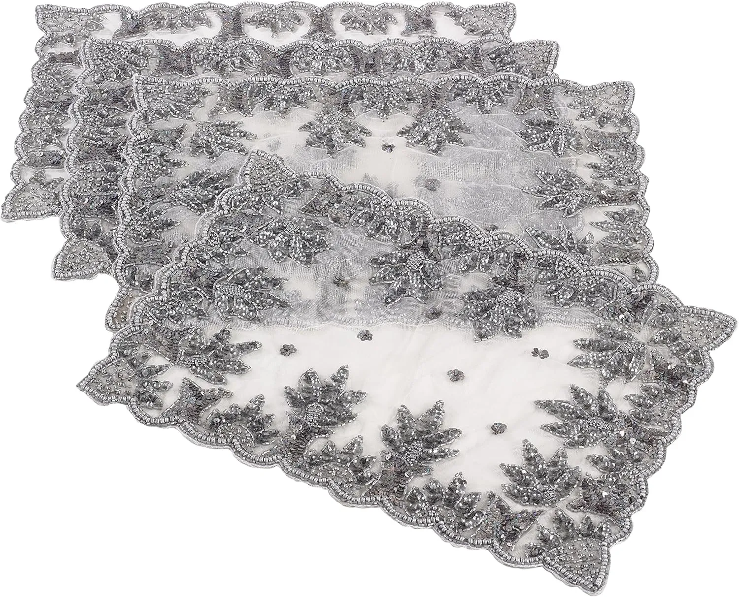 Saro LifeStyle NTB01.PW1319B Hand Beaded Design Placemat, Pewter, 13"x19" (Set of 4 pcs)