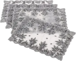 Saro LifeStyle NTB01.PW1319B Hand Beaded Design Placemat, Pewter, 13"x19" (Set of 4 pcs)
