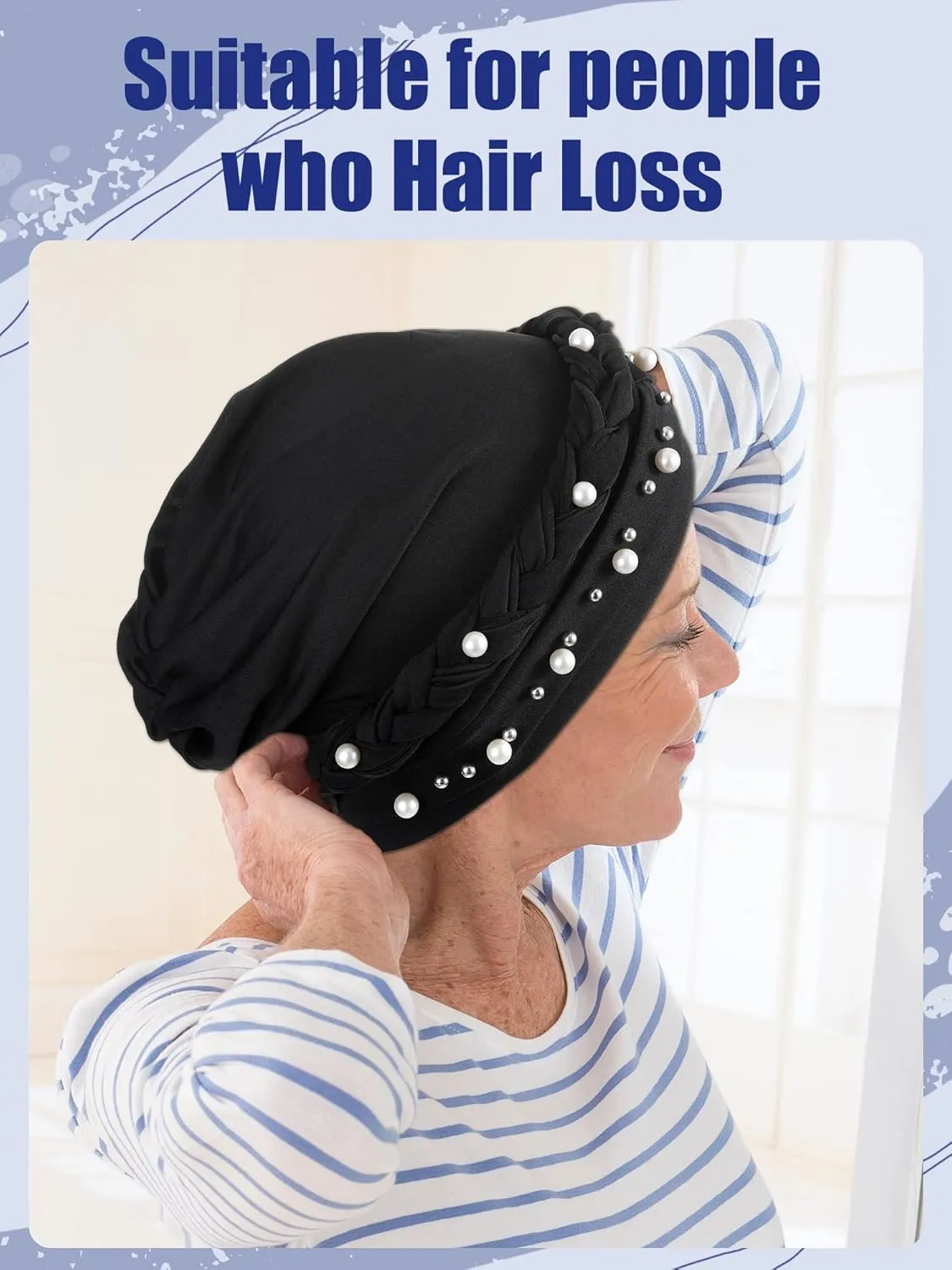 SATINIOR 4 Pieces African Women Turban Cap Head Wraps Beaded Headscarf Beanie Wrap