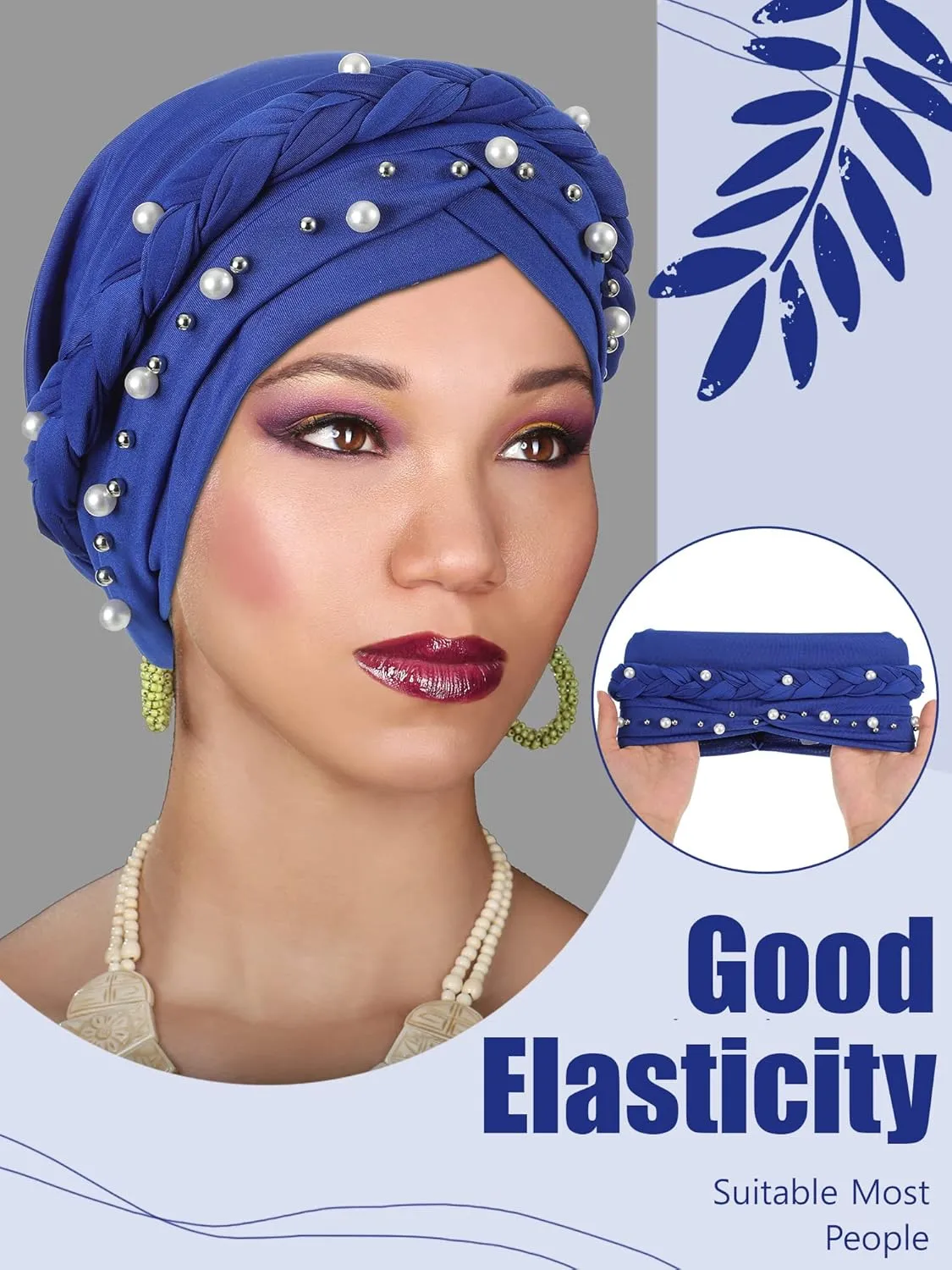 SATINIOR 4 Pieces African Women Turban Cap Head Wraps Beaded Headscarf Beanie Wrap