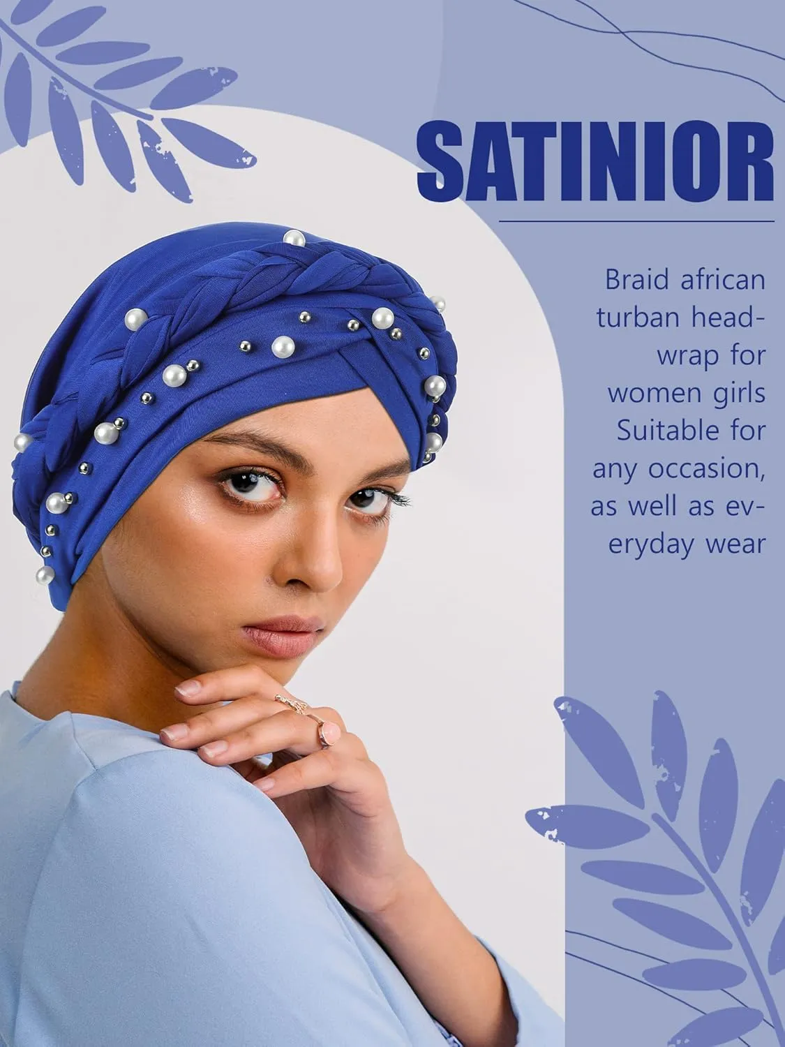 SATINIOR 4 Pieces African Women Turban Cap Head Wraps Beaded Headscarf Beanie Wrap