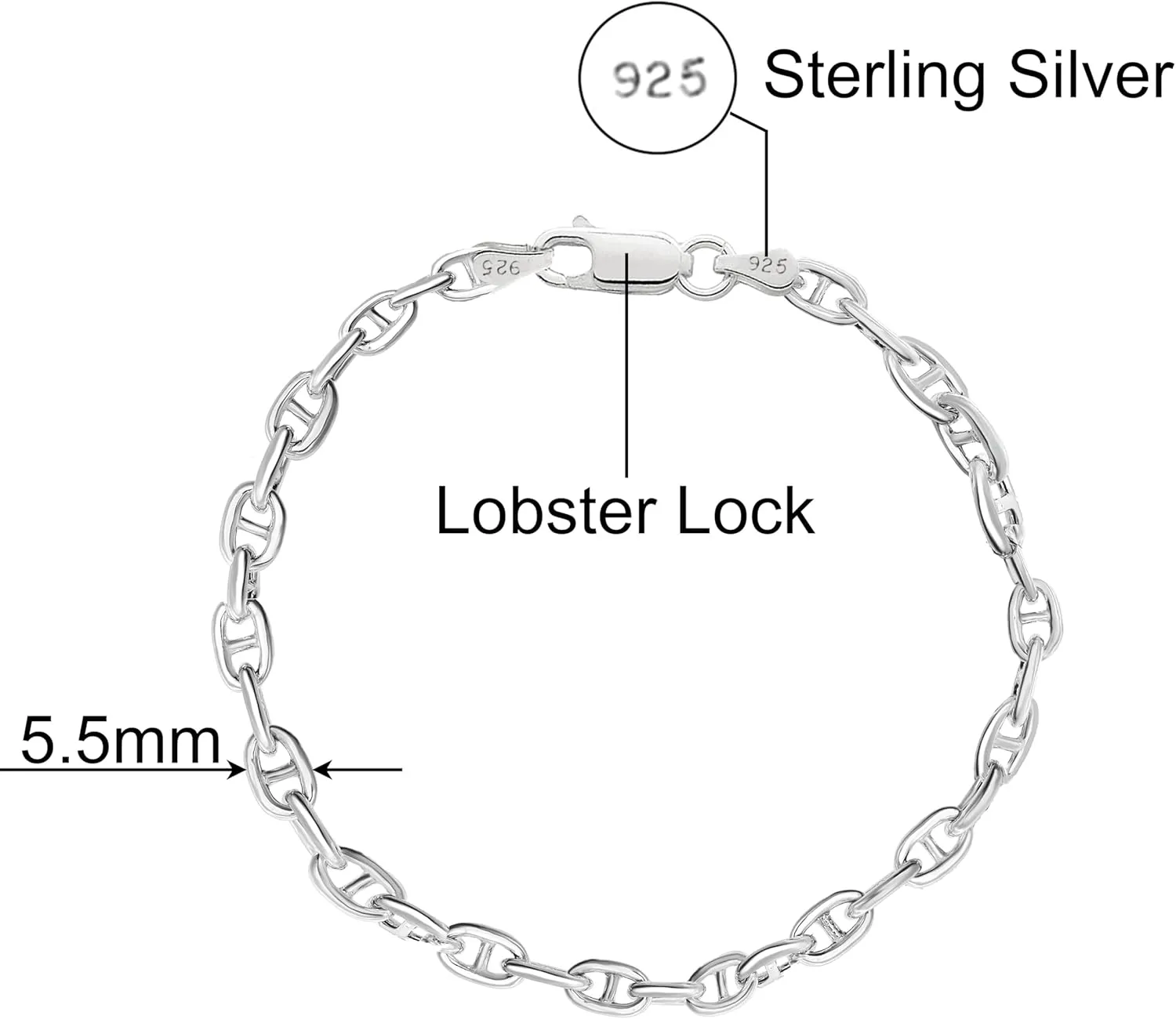 Savlano 925 Sterling Silver Hollow Mariner Anchor Link Chain Bracelet for Women Comes with Gift Box- Made in Italy