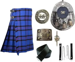 Scottish Heritage Kilt Outfit Set Elliot Modern Kilt Welsh Dragon Head Sporran, Chain, Belt, Buckle, Brooch & Pin