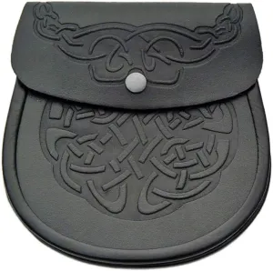 Scottish Kilt Sporran - Black Leather Celtic Kilt Pouch With Chain Belt - Elegant Leather Fanny Pack Waist Bag