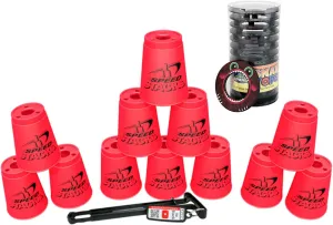 Set of 12 Hot Pink Authentic Wssa Speed Stacks Cups with Monster Mouth Snap Tops & Quick Release Stem