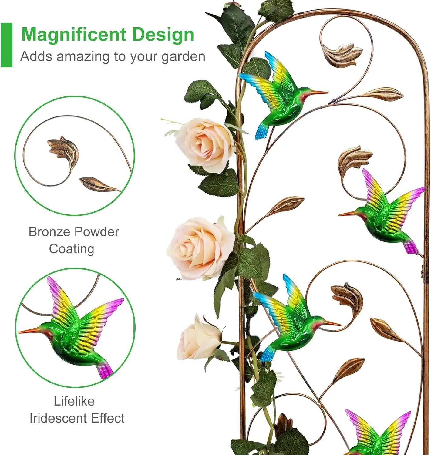 Set of 2 Hummingbird Metal Garden Trellis for Climbing Plants, Decorative Vegetables Flowers Vine Trellis for Outdoor Patio 60'' H x 11'' W