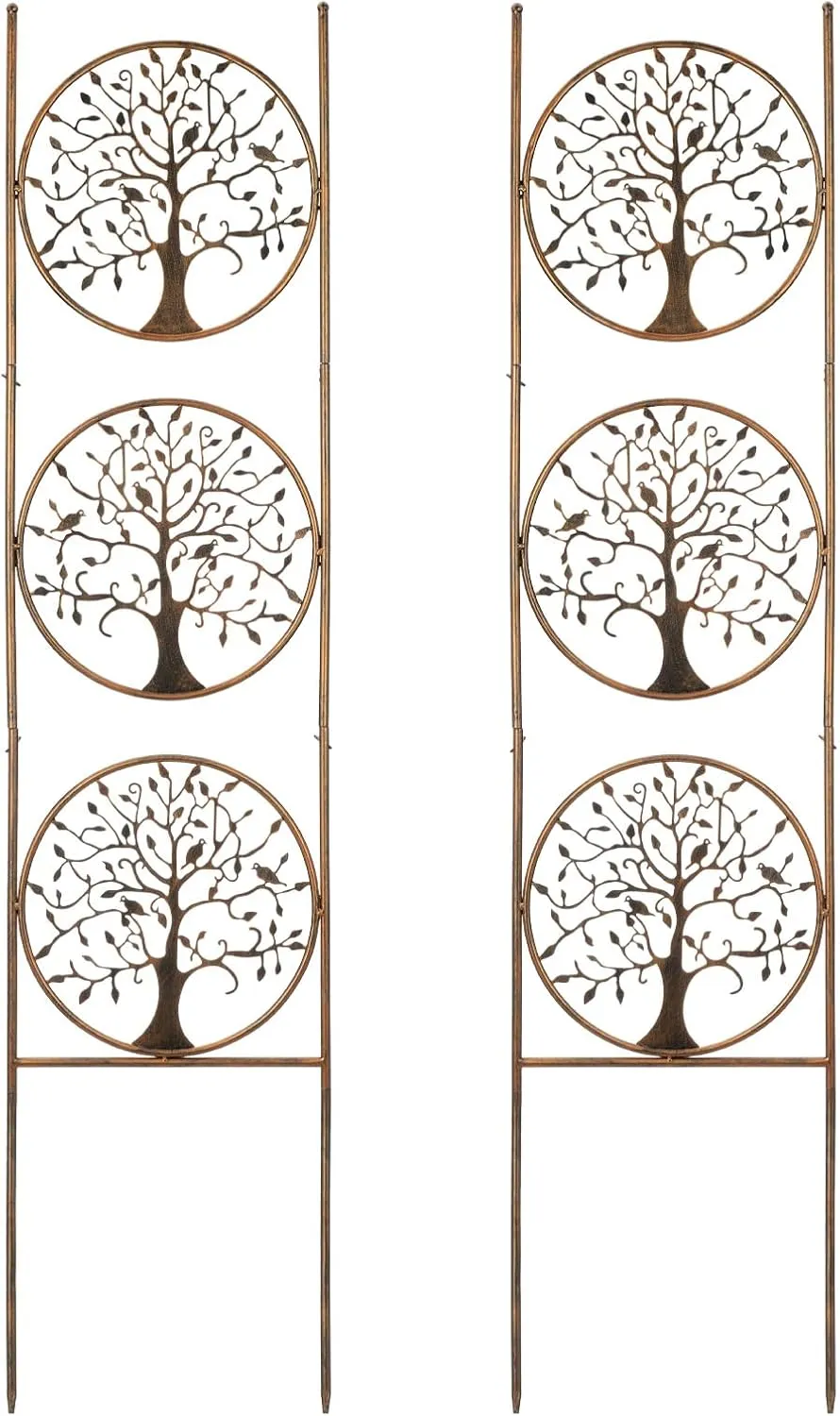 Set of 2 Tree in Life Metal Garden Trellis for Climbing Plants, Decorative Vegetables Flowers Vine Trellis for Outdoor Patio 55'' H x 12.4'' W