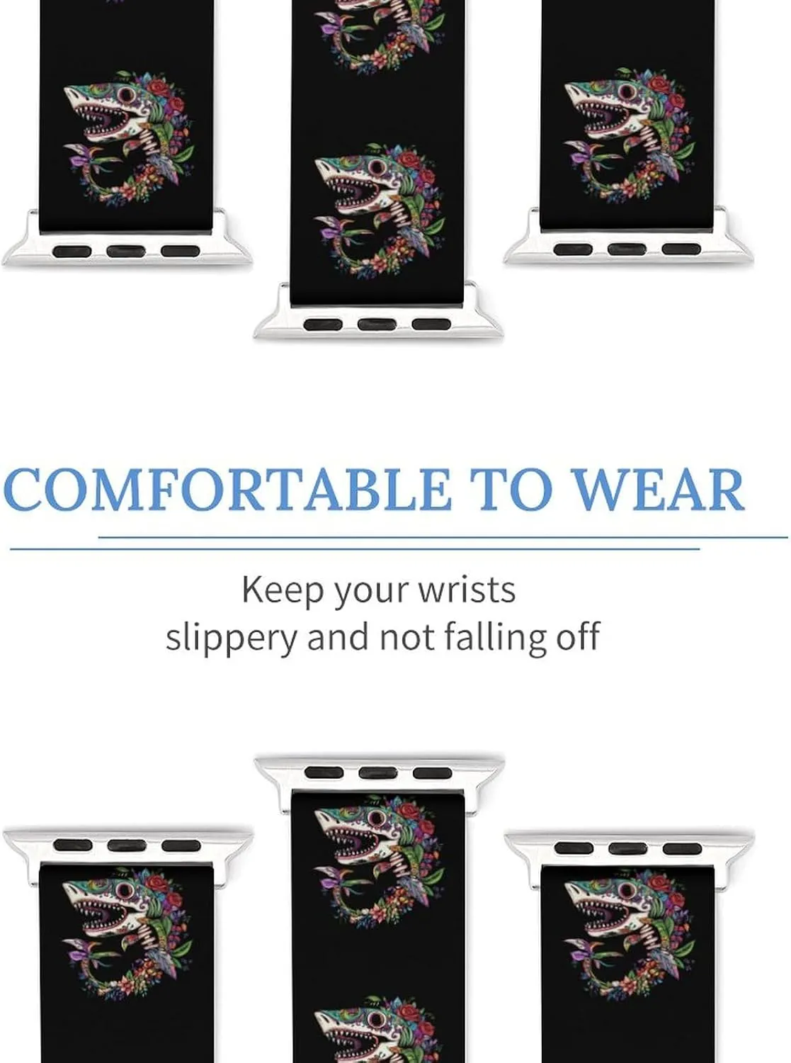 Shark Sugar Skull Mexico Dia De Los Sport Silicone Watch Band Compatible with Iwatch Quick Release Replacement Strap