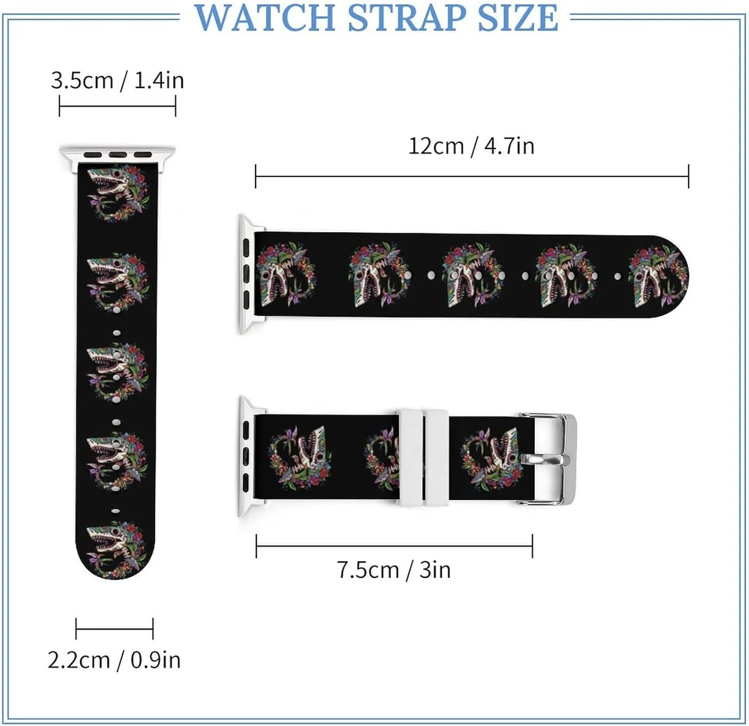 Shark Sugar Skull Mexico Dia De Los Sport Silicone Watch Band Compatible with Iwatch Quick Release Replacement Strap