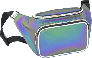 Shiny Neon Fanny Bag for Women Rave Festival Hologram Bum Travel Waist Pack (Black Rave)