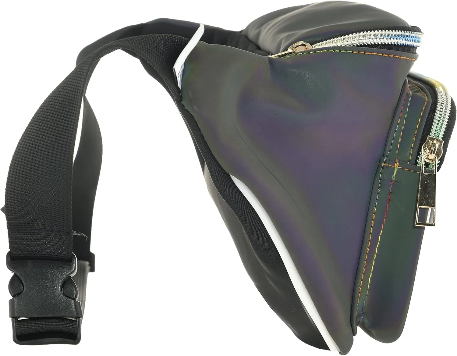 Shiny Neon Fanny Bag for Women Rave Festival Hologram Bum Travel Waist Pack (Black Rave)