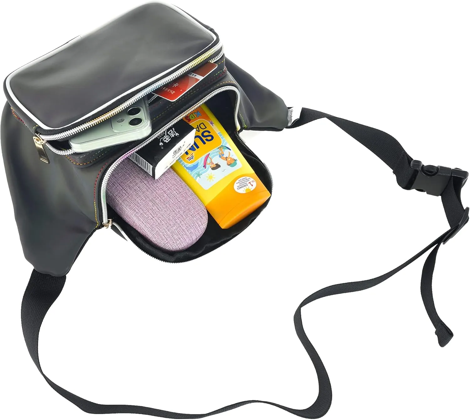 Shiny Neon Fanny Bag for Women Rave Festival Hologram Bum Travel Waist Pack (Black Rave)