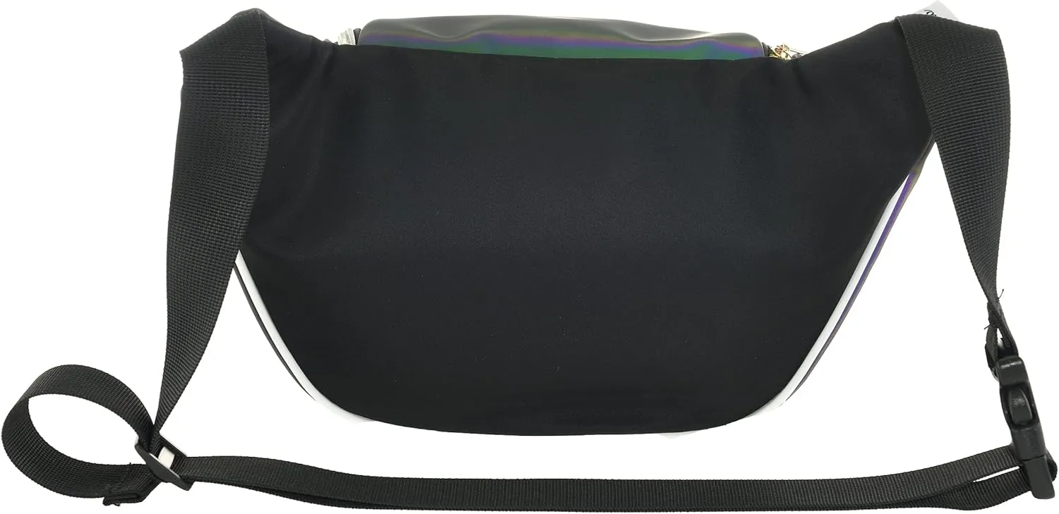 Shiny Neon Fanny Bag for Women Rave Festival Hologram Bum Travel Waist Pack (Black Rave)