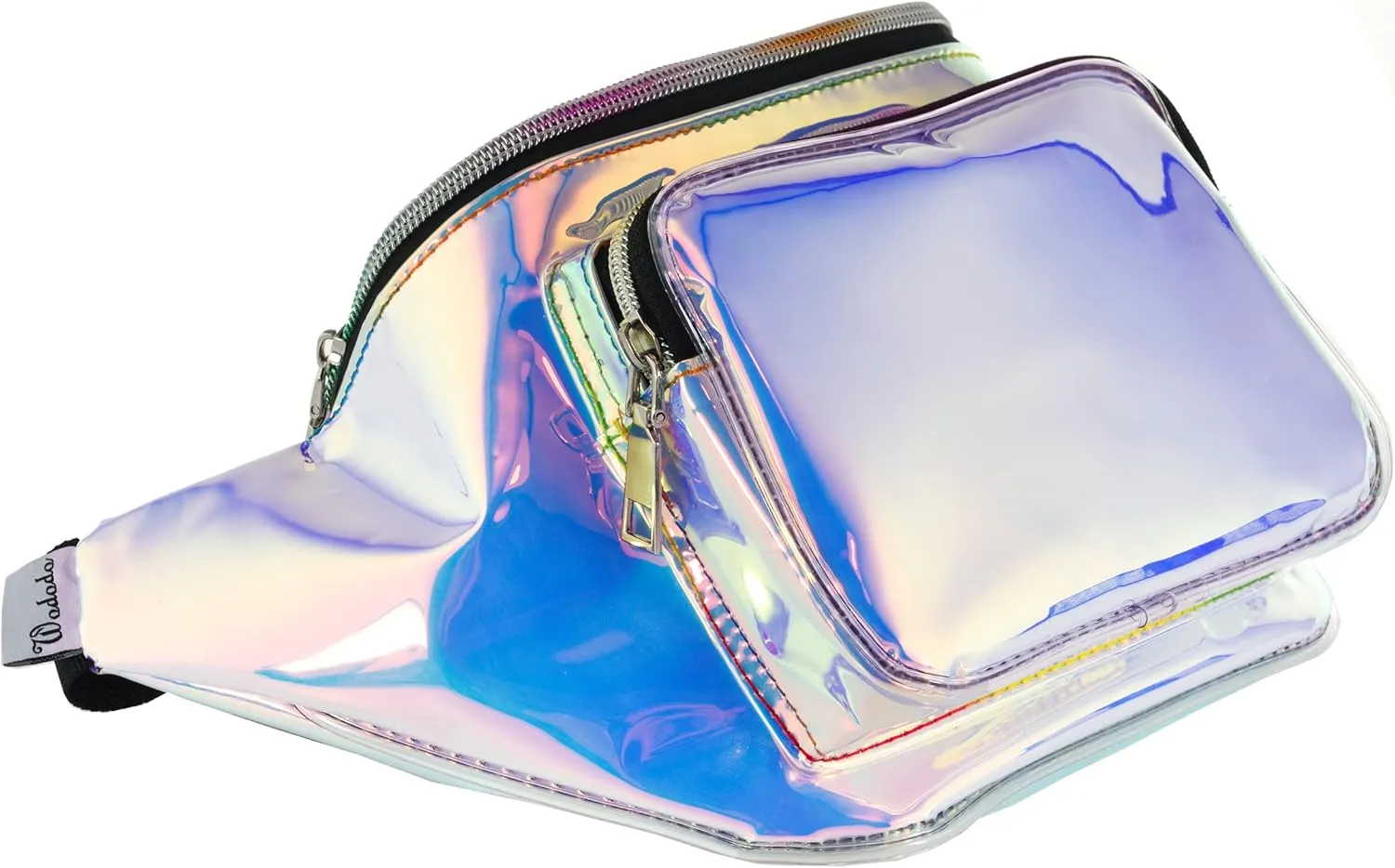 Shiny Neon Fanny Bag for Women Rave Festival Hologram Bum Travel Waist Pack, Blue pink Holographic