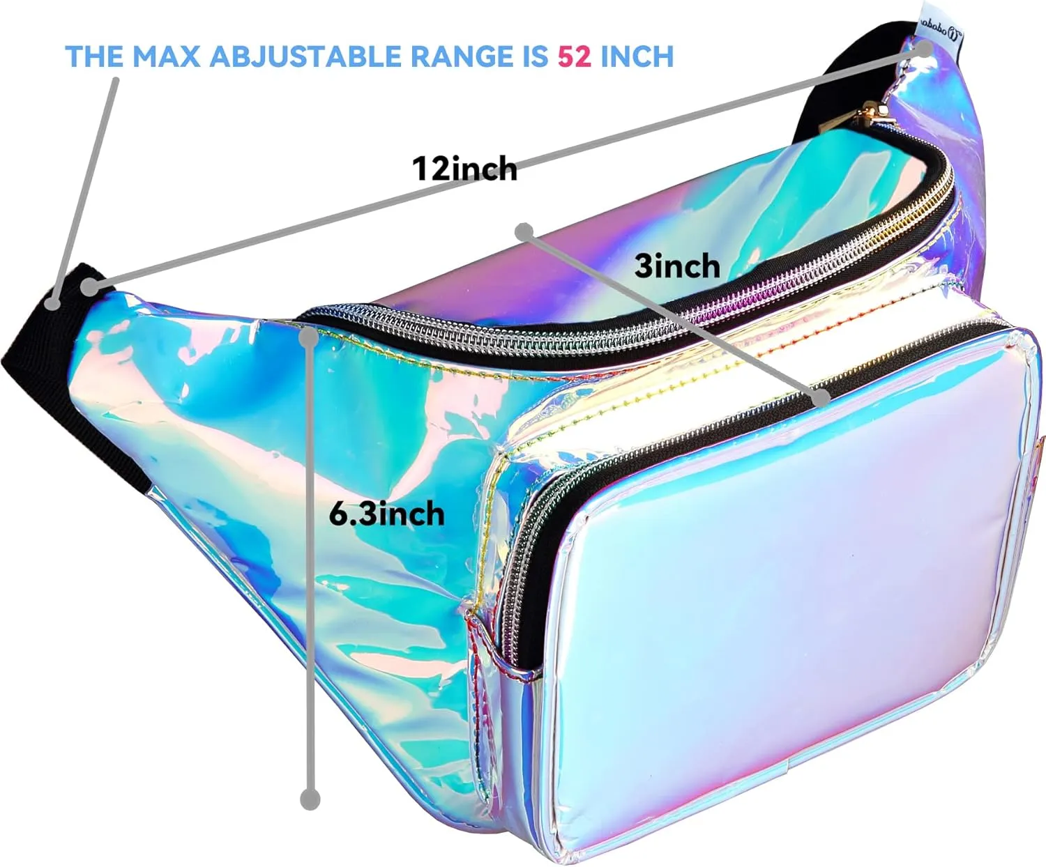 Shiny Neon Fanny Bag for Women Rave Festival Hologram Bum Travel Waist Pack, Blue pink Holographic