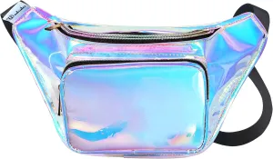Shiny Neon Fanny Bag for Women Rave Festival Hologram Bum Travel Waist Pack, Blue pink Holographic