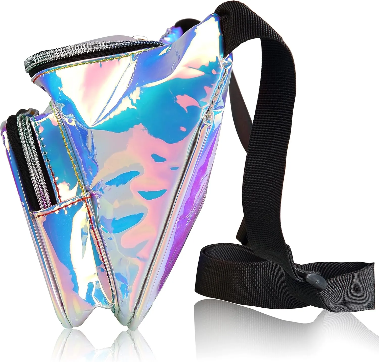 Shiny Neon Fanny Bag for Women Rave Festival Hologram Bum Travel Waist Pack, Blue pink Holographic