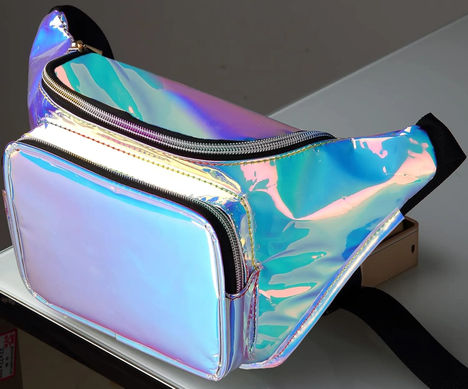Shiny Neon Fanny Bag for Women Rave Festival Hologram Bum Travel Waist Pack, Blue pink Holographic