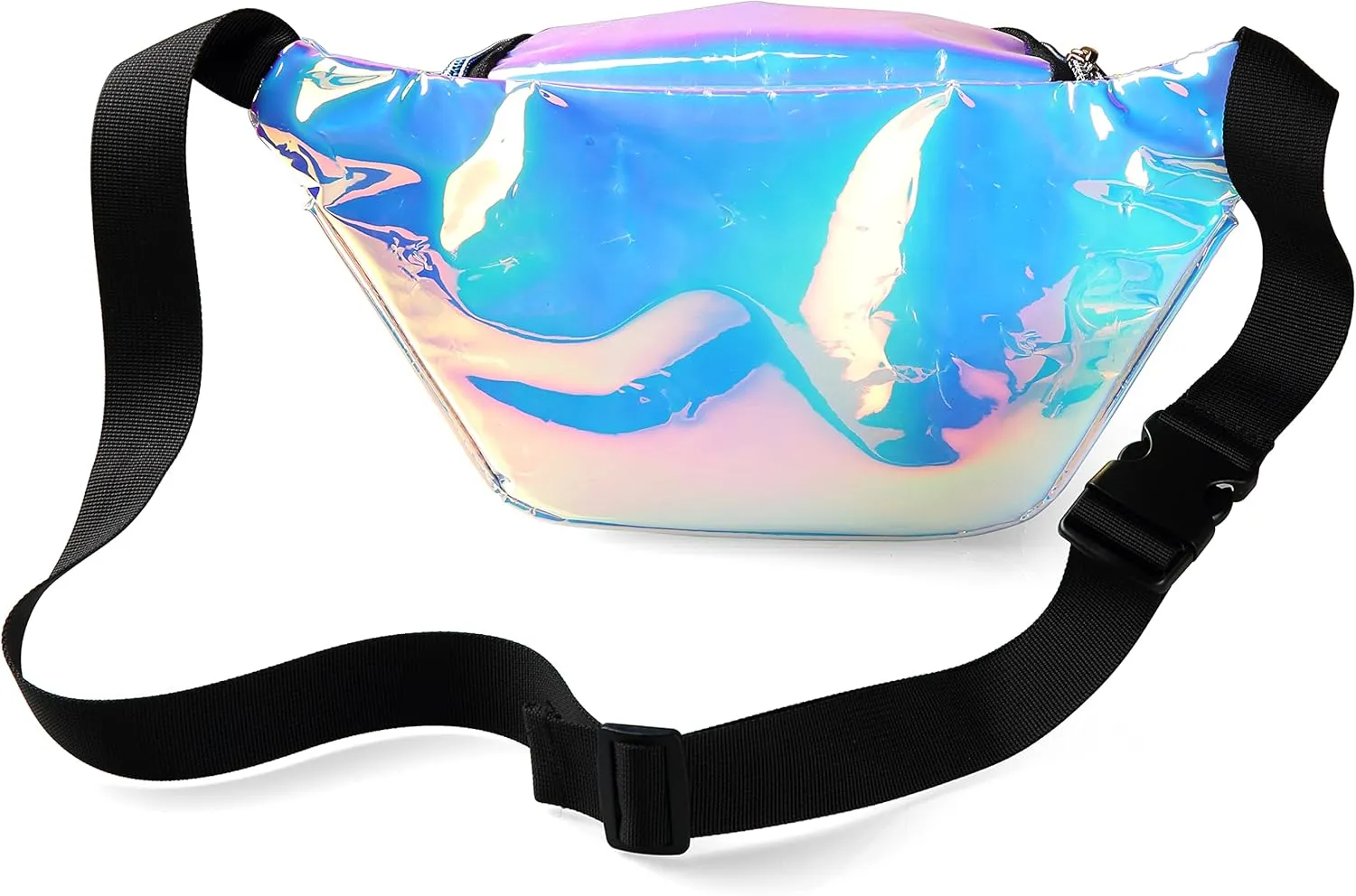 Shiny Neon Fanny Bag for Women Rave Festival Hologram Bum Travel Waist Pack, Blue pink Holographic