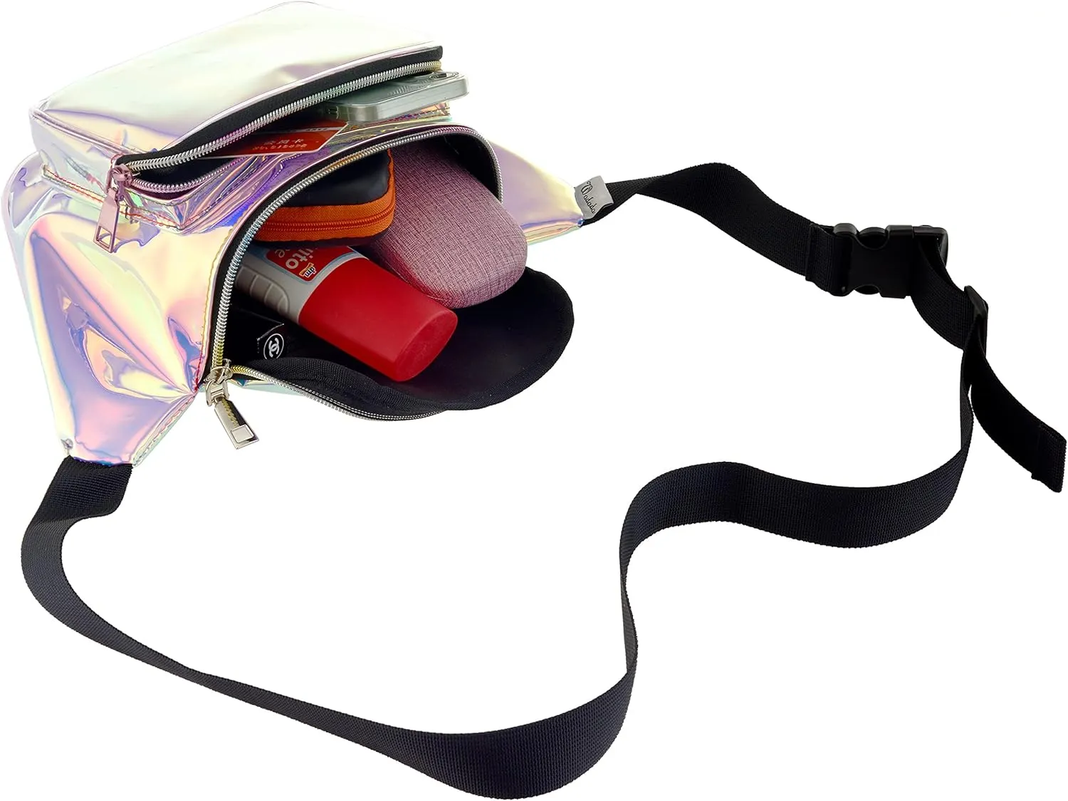 Shiny Neon Fanny Bag for Women Rave Festival Hologram Bum Travel Waist Pack, Blue pink Holographic
