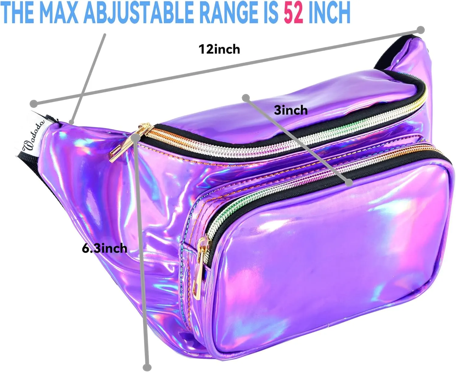 Shiny Neon Fanny Bag for Women Rave Festival Hologram Bum Travel Waist Pack (Holographic Purple)