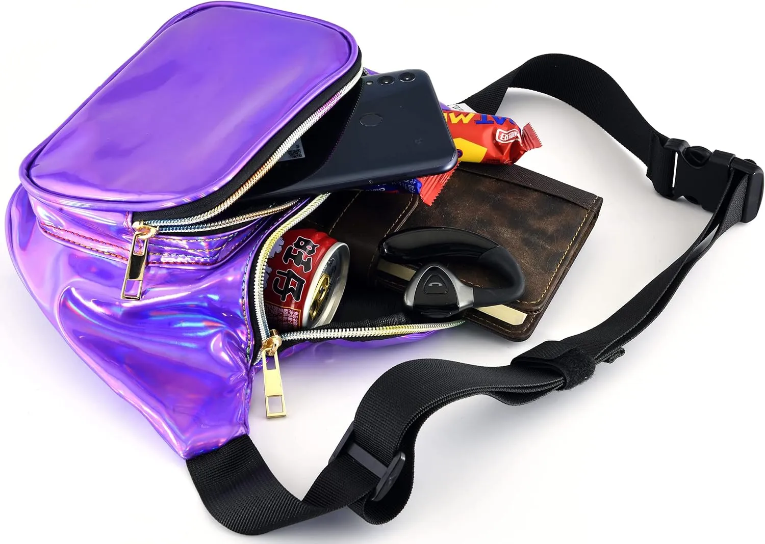 Shiny Neon Fanny Bag for Women Rave Festival Hologram Bum Travel Waist Pack (Holographic Purple)
