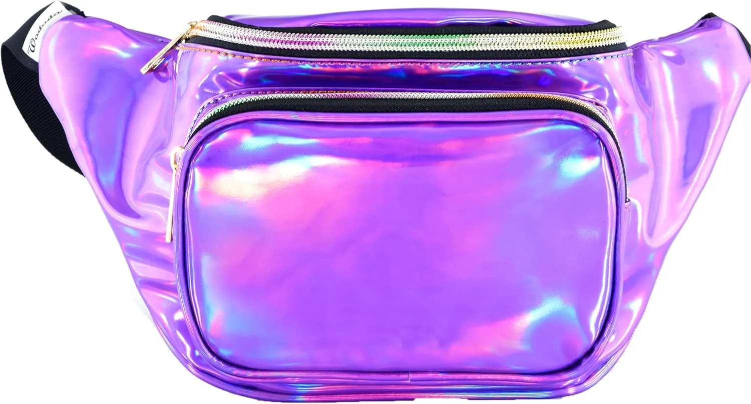 Shiny Neon Fanny Bag for Women Rave Festival Hologram Bum Travel Waist Pack (Holographic Purple)
