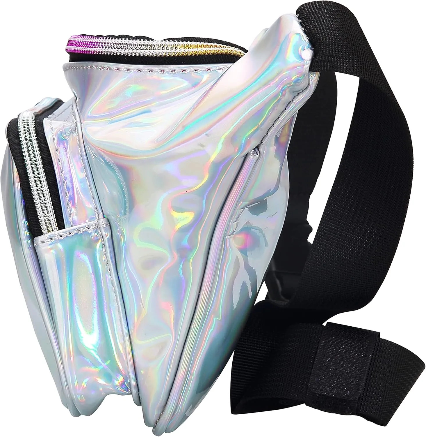 Shiny Neon Fanny Bag for Women Rave Festival Hologram Bum Travel Waist Pack (Silver)
