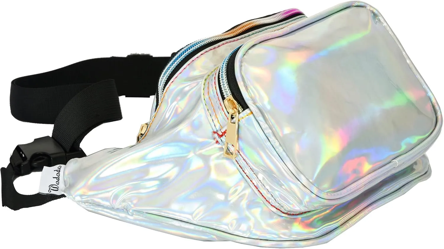 Shiny Neon Fanny Bag for Women Rave Festival Hologram Bum Travel Waist Pack (Silver)