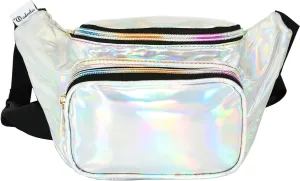 Shiny Neon Fanny Bag for Women Rave Festival Hologram Bum Travel Waist Pack (Silver)