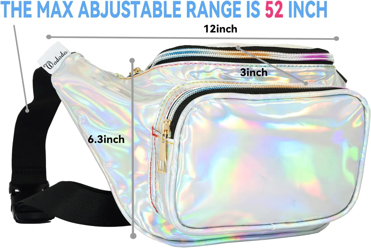 Shiny Neon Fanny Bag for Women Rave Festival Hologram Bum Travel Waist Pack (Silver)